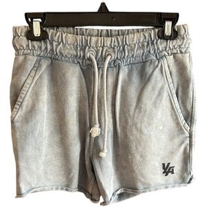 YoungLA blue acid washed cotton body building shorts Sz S